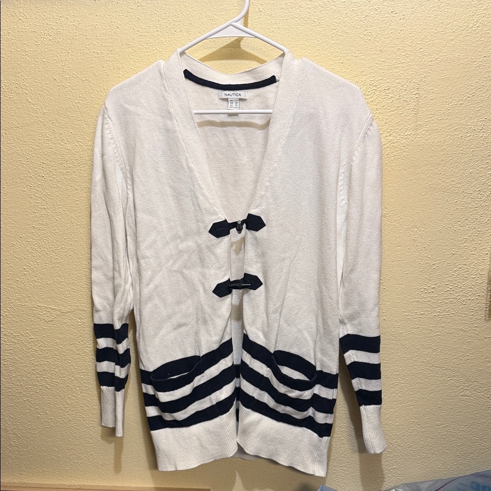 Nautica Women's Cardigan in White and Navy